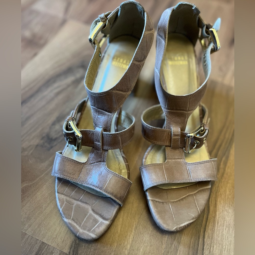 Stuart Weitzman Beige/Brown Croc Sandals